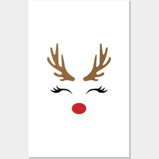 Christmas Reindeer Face Posters and Art